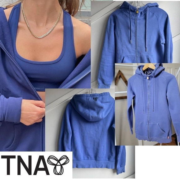 TNA Aritzia cozy boyfriend fleece zip up Women's Blue Hoodie size M - Picture 1 of 10